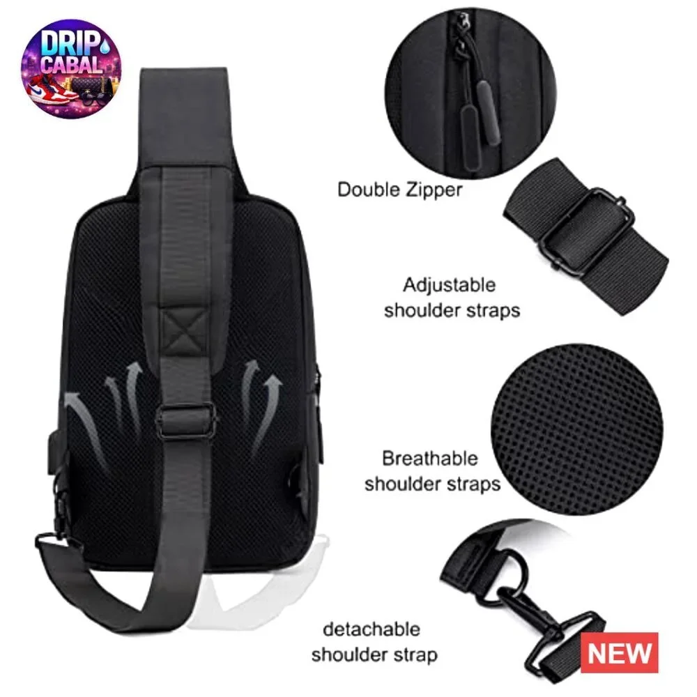Oxford Cloth Sling Bag with USB Charging Port, Adjustable Strap, Waterproof